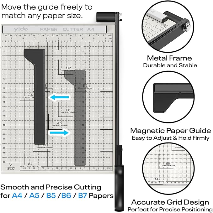 Optomni Paper Cutter, 12-Inch Heavy Duty Guillotine Paper Cutter with 15 Sheet Capacity, Ideal Paper Trimmer for Classroom, Cardstock, Art Projects, and Office Use (Magnetic Paper Guide)