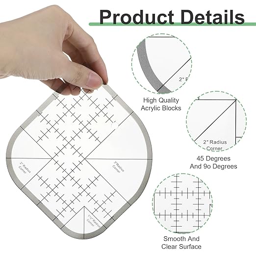 2Pcs Acrylic Curved Corner Cutter Ruler, Sewing Rulers and Guides for Fabric, Patchwork Quilting Rulers, Quilting Templates for DIY Supplies Multifunctional Tool