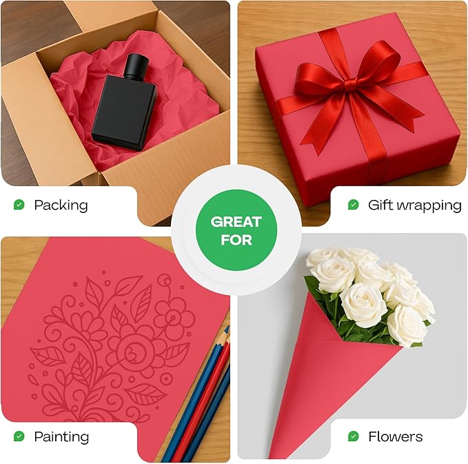 Christmas Red Kraft Paper Roll 24" x 1200" (100 feet) with Cutter - USA-Made Gift Wrapping Paper for Packing, Moving, Shipping & Crafts/Arts - 100% Recyclable Natural Craft Material by IDL Packaging
