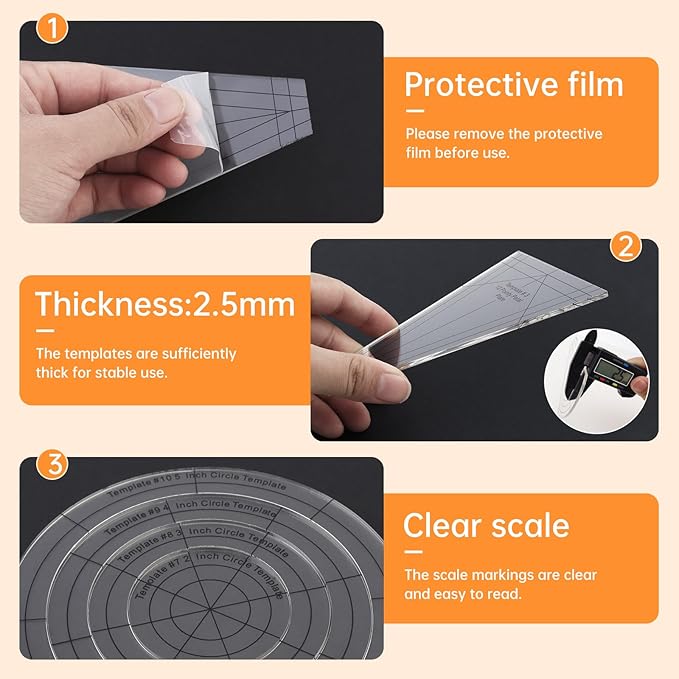 10Pcs/Set Acrylic Quilting Template Ruler with Different Shapes, Triangle Rulers for Sewing Machine Domestic Templates DIY Quilting Ruler for Clothing Craft Quilting Design