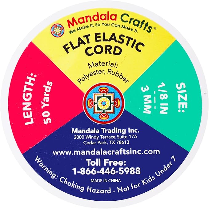 Mandala Crafts 3mm 50 Yds Roll of Tan Elastic Bands for Sewing - 1/8 Flat Elastics Cord - 1 8 Inch Braided Stretch Straps for Crafting