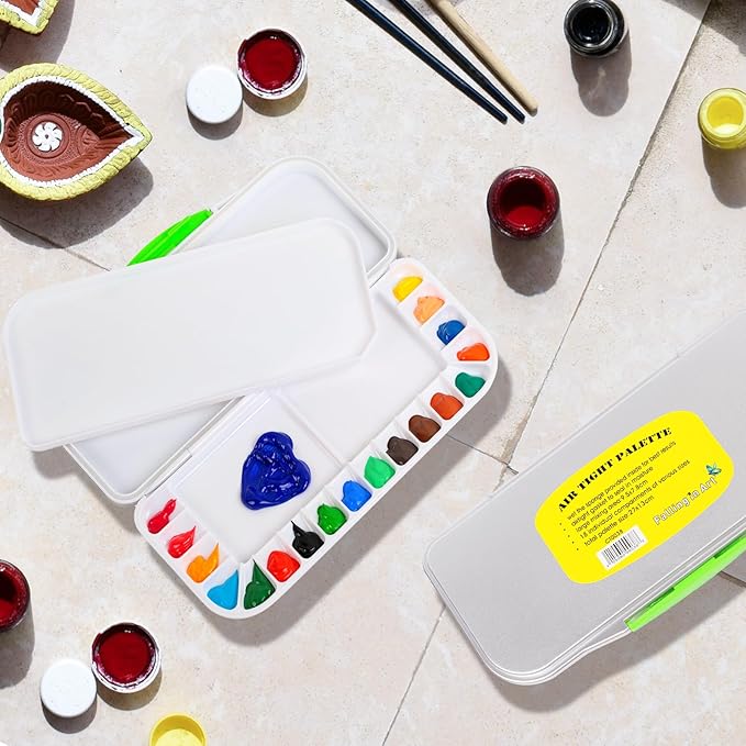 Falling in Art Airtight Watercolor Palette, Plastic Paint Palette with 18 Wells and 3 Mixing Areas, Folding Paint Tray with Lid, Suitable for Acrylic, Gouache and Watercolor
