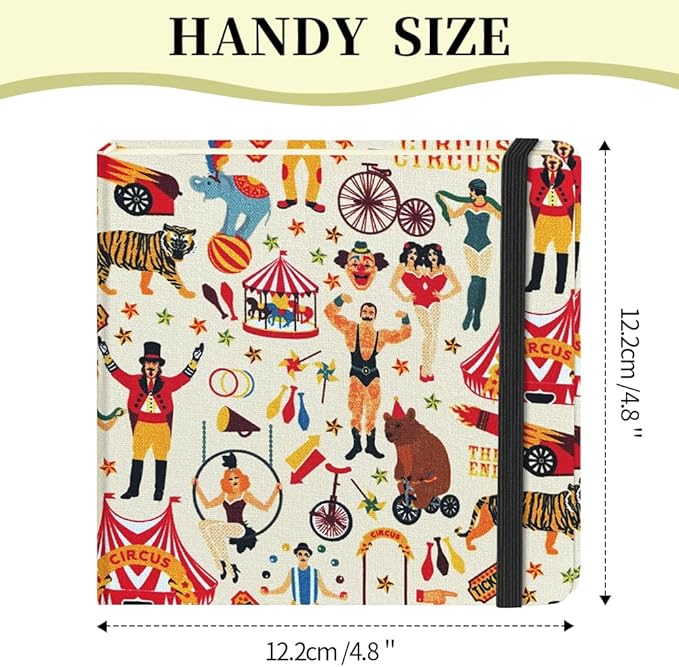 Square 4.8x4.8 inches 80gsm 96sheets/192 Pages Notebooks Blank Sketchbooks Travel Journal Pocket Hardcover Paint Writing Diary Memo Planner Cloth Cover. Circus Troup