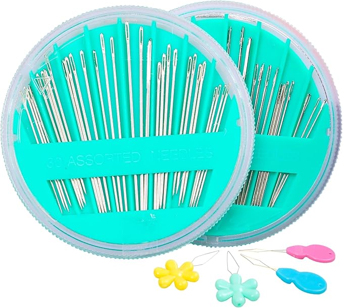 Hekisn 60-Pack Premium Hand Sewing Needles Set, 6 Sizes Embroidery Needles Kit with Threaders, Assorted Large Eye Sewing Needles for Repair, DIY, Art & Craft Projects(Green)