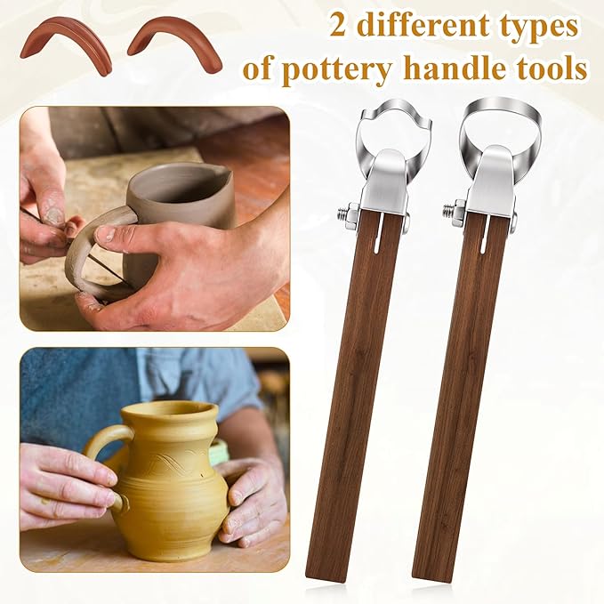 2PCS Sculpture Scraper Pottery Handle Making Tool Pottery Carving Tools Potterys Trimming Tools Polymer Clay Sculpting Tool for Ceramic Sculpture Craft Teacup Mug Cup Handle Making