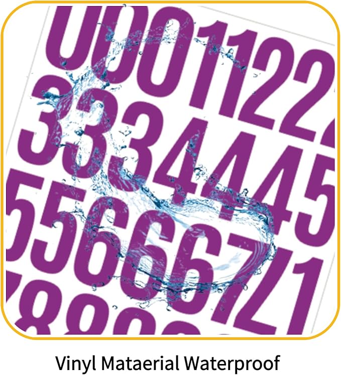 10 Sheets Vinyl Mailbox Number Stickers - Self-Adhesive Address Labels for Cars, House Doors, Windows & Metal Mailboxes (Purple, 2 inch)