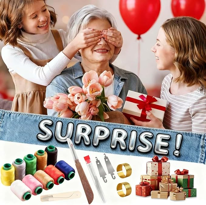 33pcs Big Eye Steel Sewing Kits Christmas White Elephant Gifts for Grandma Adults Teen Girls Beginner Traveler DIY Craft Enthusiasts, Threader and Stainless Steel Sewing Needles, Storage Pouch