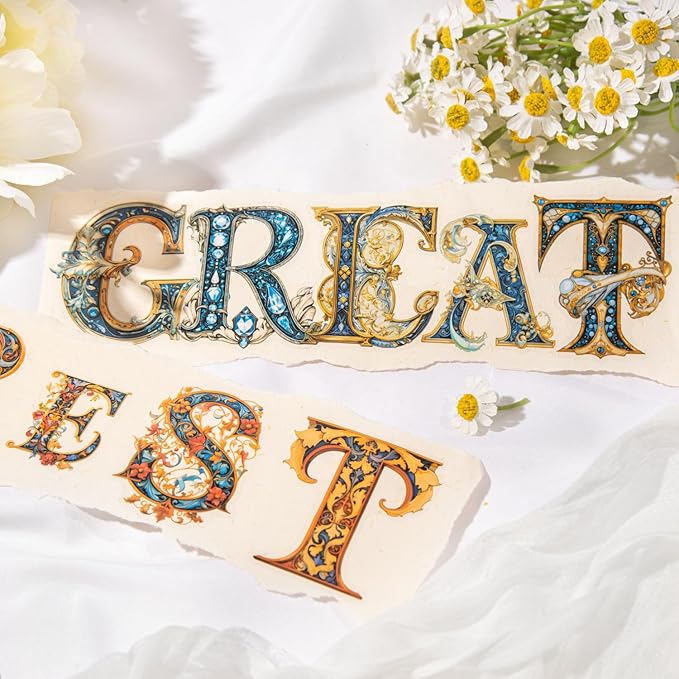 156 Pieces Baroque Art Letter Alphabet Sticker Set – Decorative Vintage Clear Font Aesthetic ABC Stickers for Scrapbooking, Journals, Resin Art Supplies