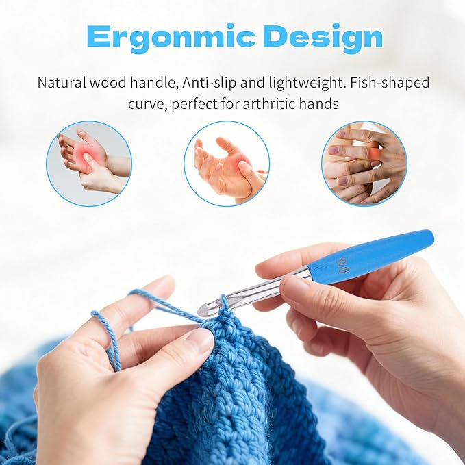 Crochet Hooks 9mm Crochet Hook Soft Lightweight Wood Ergonomic Handle and Stainless Steel Crochet Needles Tip (9 mm-M)