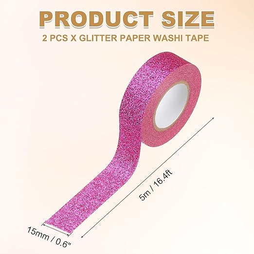 PATIKIL 2 Roll Glitter Paper Washi Tape, Washi Decorative Tape for Crafts, Rose Red