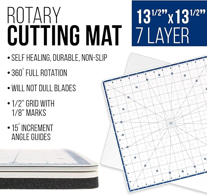 U.S. Art Supply 14" x 14" Self-Healing Cutting Mat 7-Ply - Rotary White/Blue Craft Mat, Non-Slip Cutting Mats for Crafts, Sewing, Quilting, Scrapbooking