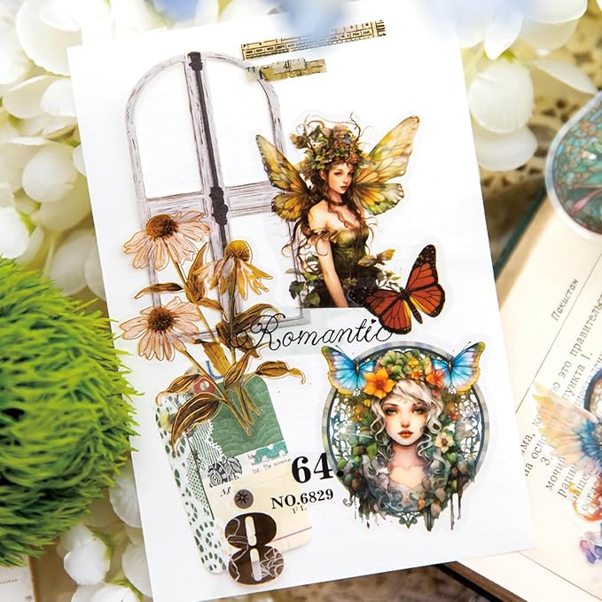 Yoksas Fantasy Butterfly Fairy Scrapbook Stickers - 180Pcs Waterproof Clear Cryptid Fairy Tale Stickers for Journaling, Laptops, Resin Art, Fairycore Aesthetic Art Supplies