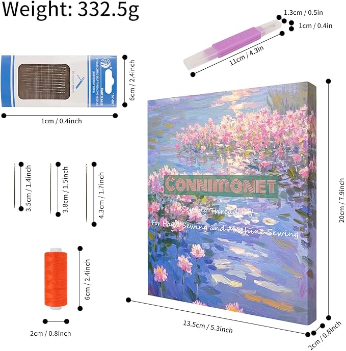 Connimonet Hand Quilting Thread,Needle and Thread Kit for Sewing,30 Colors,250 Yards Each,with Self Threading Sewing Needles and 2in1 Tool for Needle Threader and Seam Ripper