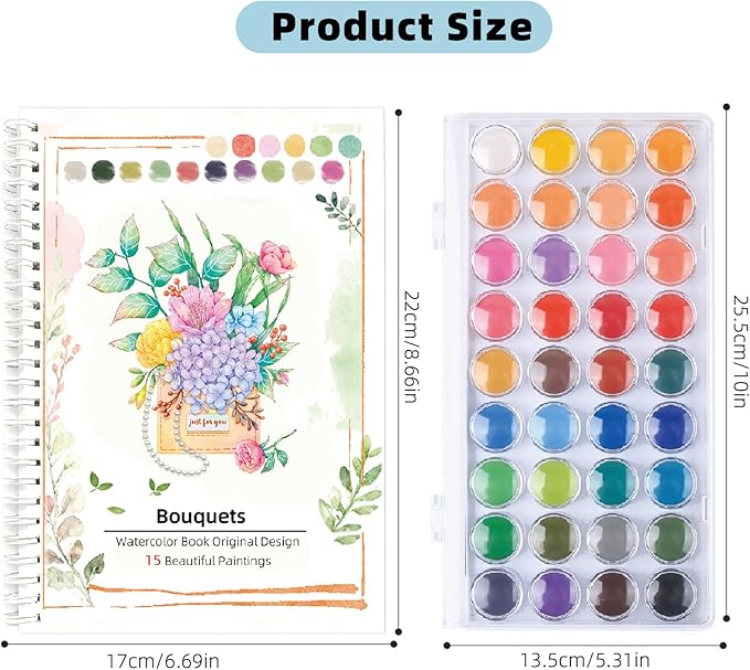 Watercolor Workbooks,36 Colors Water Color Books Paint Set for Adults, Watercolor Coloring Book for Beginners, Water Color Workbook, 15 Beautiful Paintings