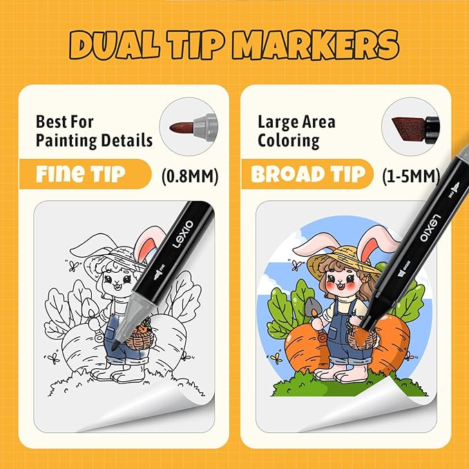 Lexio Alcohol Markers, 60 Colors Dual Tip Art Marker With Organizing Case, Fine & Broad Tip Permanent Art Markers for Adults, Drawing, Sketching and Coloring