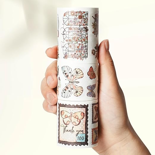 WT Stamped Wings Washi Tape Sticker Set – 3 Rolls Decorative Butterfly & Wing Washi Sticker Tape, Vintage Adhesive Tape for Journaling, Scrapbooking, Planner, DIY Crafts & Wrapping (40mm, 50mm, 60mm)