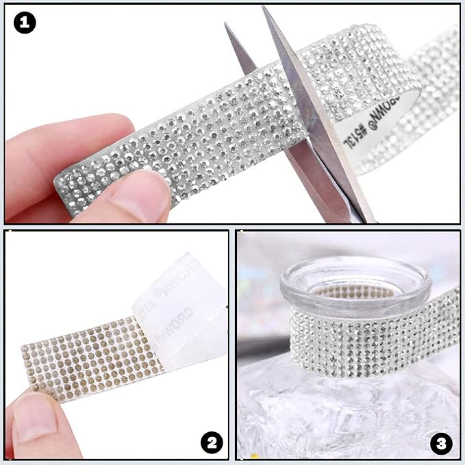 4 Rolls Self Adhesive Crystal Rhinestone Ribbon Diamond Bling Tape with 2 mm Rhinestones Strips Sticker for Arts Crafts Wedding Birthday Party DIY Event Car Phone Decoration (Silver)
