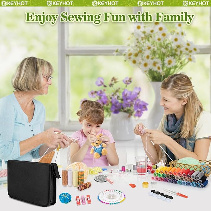 KEYHOT Sewing kit Basic,Needle and Thread Kit,Travel Small Sewing Machine Supplies for Adults Beginners Men, Home Travel Emergency Including Scissors Measure Tape Needle Threader (200pcs)