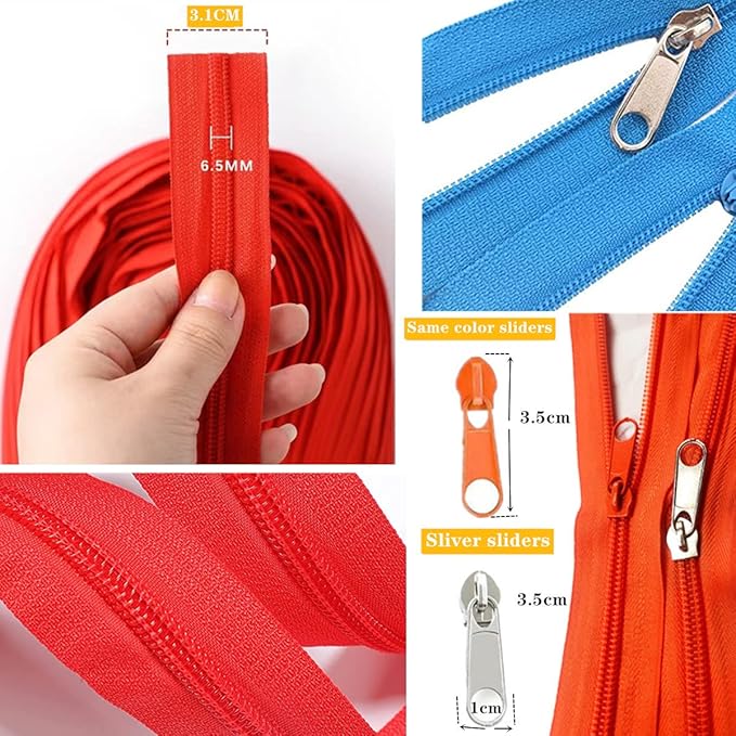 36 Yards 12Pieces #5 Zippers by The Yard for Sewing Assorted Lengths Nylon Coil Zippers with 96 Pcs Colorful and Silver Sliders for Mixed Supplies for Tailor Bag Clothing Pillow DIY Craft (12Colors