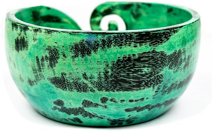 Nagina International Exquisite Yarn Ball Storage Bowls | Hand Painted Lovely Decor Yet Functional Yarn Dispenser (Medium ( 7 x 3 x 7 Inches ), Chameleon Green)