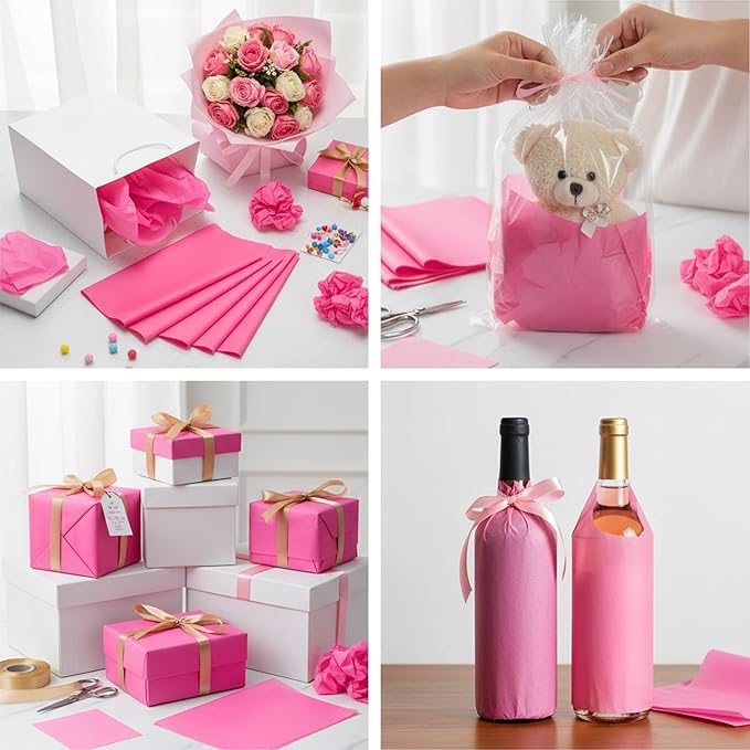 Qilery 500 Sheets Valentine's Day Hot Pink Tissue Paper Bulk 15 x 20 Inch Acid Free Flower Wrapping Packaging Paper Sheets for Valentine's Day Gift Craft, Birthday, Party Decor, Wedding, Baby Shower