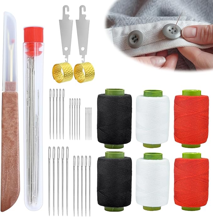 37PCS Big Eye Steel Sewing Needles Kit, Stainless Steel Sewing Needle for Hand Sewing, Big Eye Steel Needles Set, Long & Thin Handmade Quilting & Sewing Needles Kit for DIY Sewing
