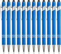 PASISIBICK 12 Pieces Blue Ballpoint Pen with Stylus Tip, 2 in 1 Stylus Stylish Pen, Blue Metal Stylus Pen for Touch Screens, Black Ink, 1.0 mm Medium Point(12 PCS Light Blue)