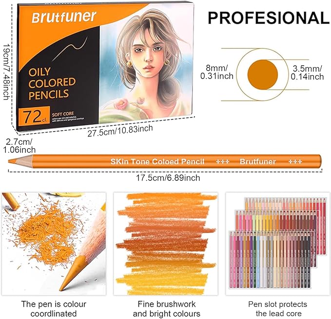 LBW 72 Skin Tone Colored Pencils for Adult Coloring Pencils, Oil Based Soft Core Professional Color Pencils Set for Artists Beginners Drawing Coloring Sketching Blending