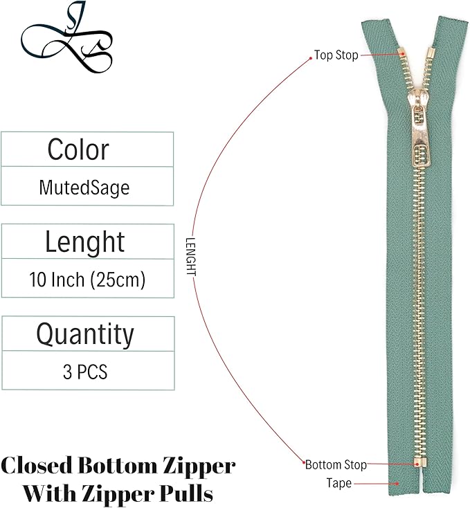 #5 Gold Metal Zipper - 50+ Colors - 3 PCS - (4-14 inches) Sizes - Luxury Lightweight Handcraft Metal Zippers with pulls for Purses Bags Pockets Shoes Sewing & Crafts DIY ZP022810