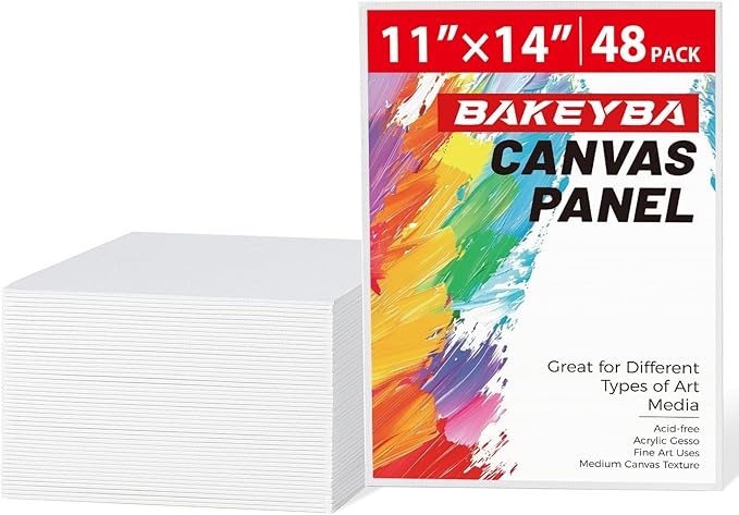 Canvas Boards for Painting 48 Pack 11x14 Inch Blank Canvas Panels, 100% Cotton Art Supplies for Acrylics Oil Watercolor Tempera Paints