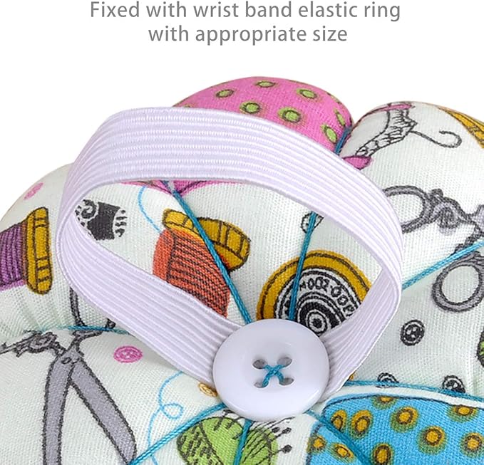 eZAKKA Pin Cushion, Pin Cushions for Sewing Pin Holder Needle Cushion Band Wearable Pincushion (Sewing Necessities Pattern Green)