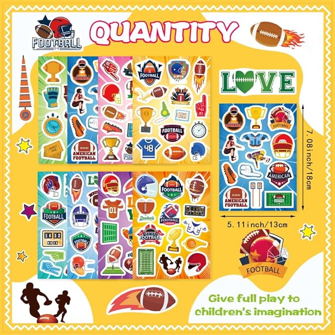 216PCS American Football Stickers, Rugby Theme Stickers Non-Repeating, Rugby Team Fans, Football Bowl Sports Football Party Favors Decorations