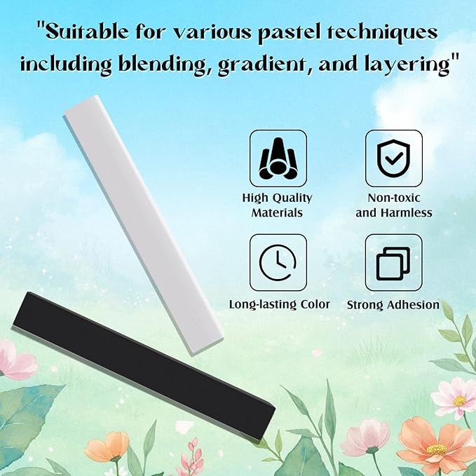 48 Pcs Soft Chalk Pastels Set Soft Pastel for Artists Square Sketch Chalk Non-toxic Artist Pastel Sticks for Professional Artists Students and Art Lovers (Black, White,60×8×8mm)