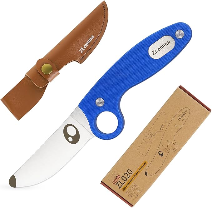 Kids Knife Boy Scout Knife with Educational Ring & Sheath & Rounded Tip - Whittling Knife Blue G10 Handle for Boys/Girls First Сamping Cutting