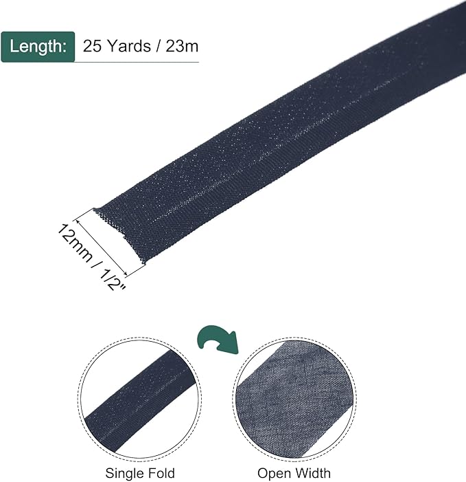 MECCANIXITY 1/2 Inch Single Fold Bias Tape Polyester Continuous Bulk Bias Tape for Sewing,Seaming Quilting Hemming Binding Crafts (Navy Blue 25 Yards)