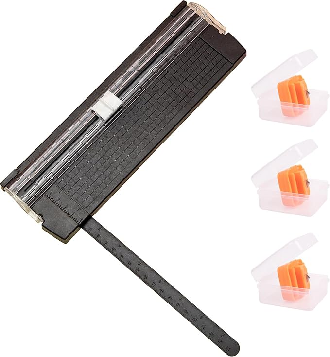 A5 Paper Cutter with 3PCS Replacement Blades, Portable Paper Trimmer with Side Ruler for Scrapbooking Craft, Paper, Coupon, Label, Cardstock