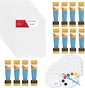 S & E TEACHER'S EDITION 120Pcs Painting Brushes, 12Pcs Paingting Palettes, 12Pcs Canvas Panels, Canvas Boards Bulk Value Pack for Classes and Parties, Total 144Pcs.