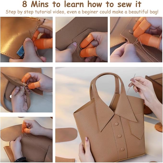 POPSEWING Leather Collar Handbag DIY Kit, DIY Crossbody Shoulder Bag with Sewing Kits, Handmade Bag Kit for Mom Girlfriend Birthday Gift (Brown)