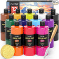 12 Colors Acrylic Paint Bottle Set (500ml/16.9oz), Large Bottles Acrylic Paint Kit, Rich Pigmented Bulk Painting Supplies for Artists, Beginners and Adults on Rocks Canvas Crafts Wood Ceramic Fabric