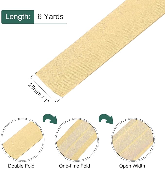 MECCANIXITY 1 Inch Double Fold Bias Tape Continuous Bulk Cotton Bias Tape for Sewing Seaming Quilting Hemming Binding Crafts (Lemon Yellow 6 Yards)