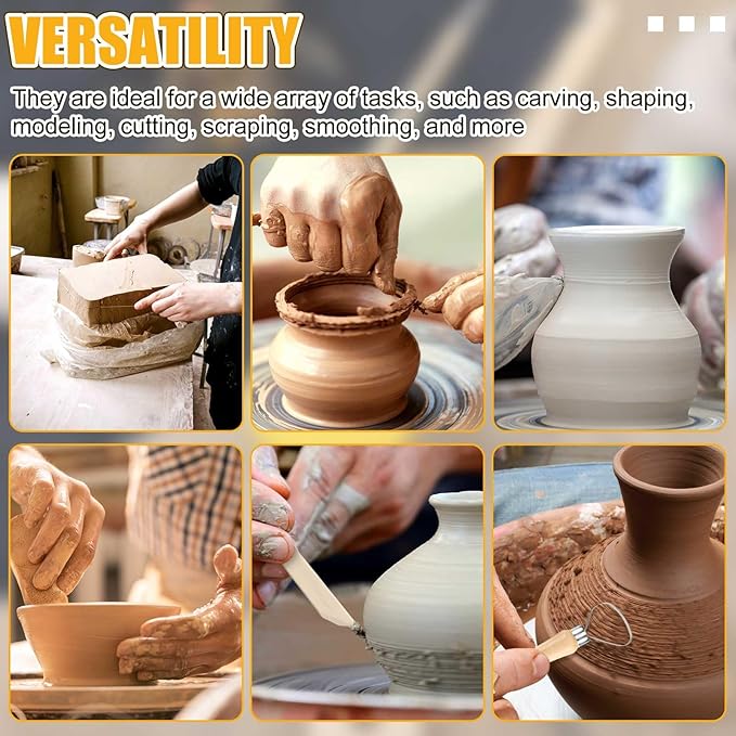 Leriton 80 Pcs Pottery Tool Kit Sculpting Clay Tool Includes Clay Cutting Modeling Trimming with Wooden Handles Carving Kit for Beginners Carving Shaping