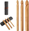 Bamboo Crochet Hooks Set - 15mm(P/Q), 20mm(S), 25mm(U) 3PCS Giant Hooks with Portable Case - Perfect for Big Loop or Extra Bulky Yarn Projects