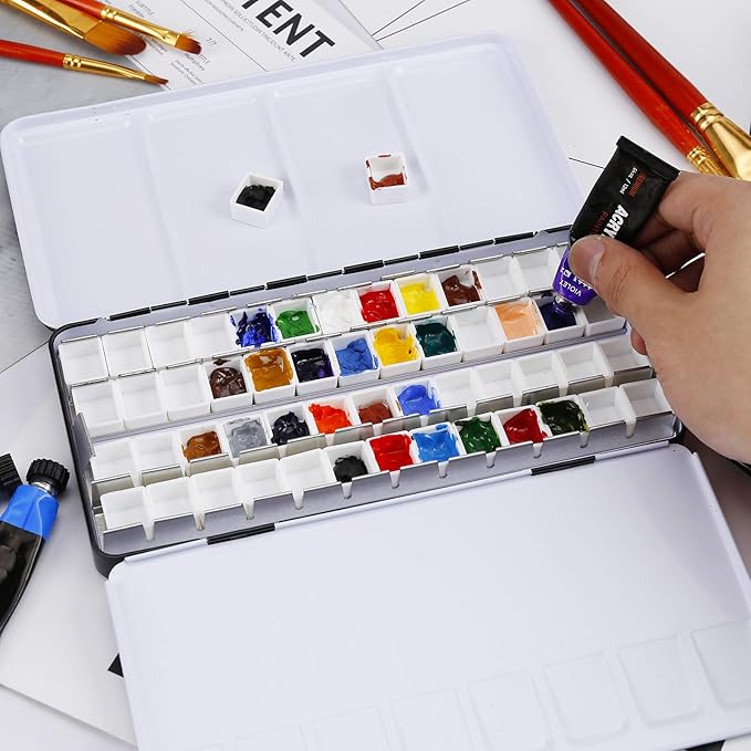 MYARTOOL Metal Tin Paint Case, Fold-Out Palette Holds 48 Half Pans, Travel Palette, Acrylic and Watercolor