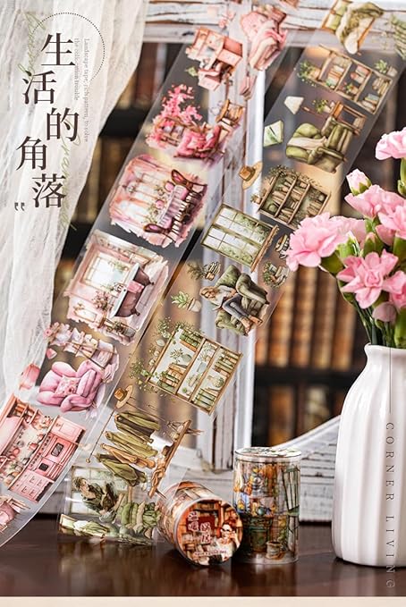 Alideco 6pcs Decorative Adhesive Tapes Vintage Literary Girl Corner of Life PET Tape Great for Bullet Journal Supplies, Arts, Scrapbook, DIY Crafts, Planners (shenghuodejiaoluo)