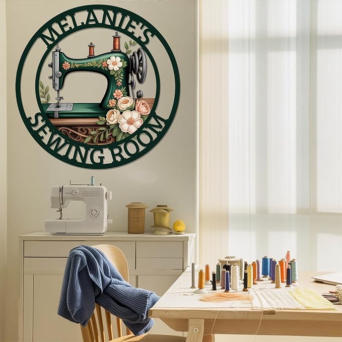 Personalized Quilting Sign Craft Room Decor, Custom Sewing Machine Metal Sign with Name, Customized Sewing Gifts for Quilters Women, Sewing-beginners, Craft Hobbyists, and Sewing-loving Kids