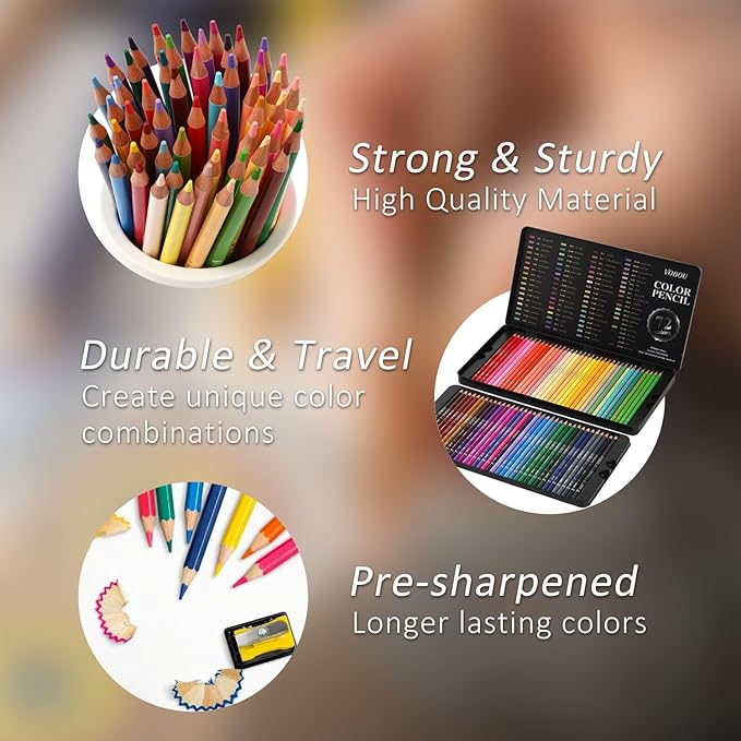 72 Colors Artist Colored Pencils Set for Adult Coloring Books, Soft Core Coloring Pencils, Professional Numbered Drawing Pens for Layering Shading Blending, Gift Tin Box for Beginners