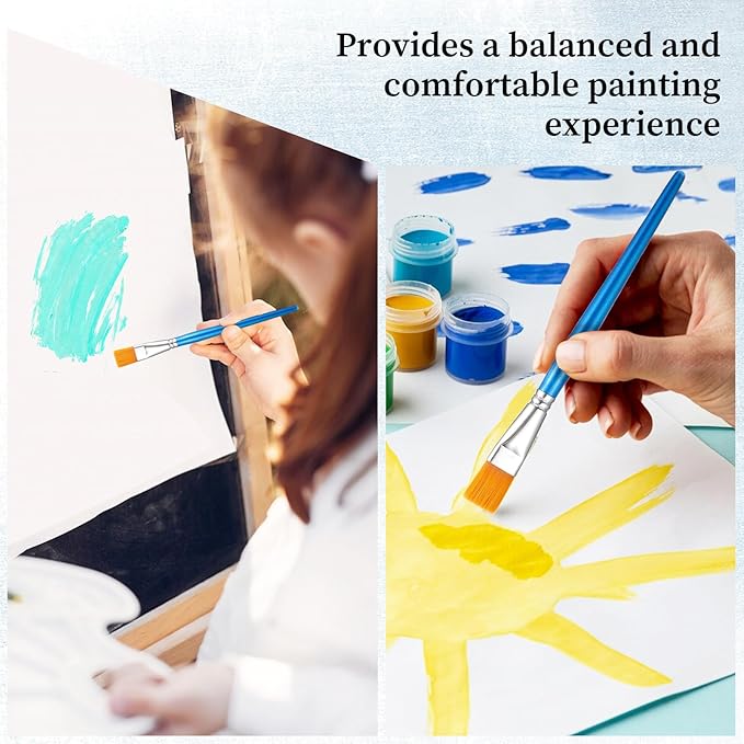 20 Pcs 3/4 Inch Flat Paint Brushes, Acrylic Brush Wide Synthetic Bristles Paintbrushes Small Watercolor Brushes Bulk Craft Paint Brush with Wooden Handle for Detail Art Painting Oil, Face Body Art