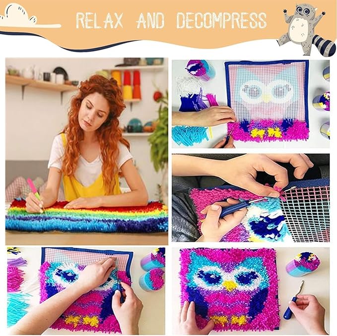 Latch Hook Kits for Adults - DIY Latch Hook Rug Kits, Crochet Kit for Beginners, Rug Making Kits with Printed Canvas, Gift Packaging. (Two Grass Cats, 16x21 inch)