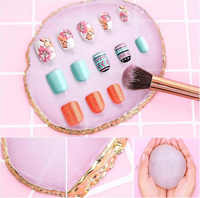 Resin Nail Art Palette, Nail Polish Palette Nail Painting Mixed Color Palette Gilded Edge Nail Art Color Mixing Tray DIY Nail Gel Makeup Display Board Pallet for Nail Art