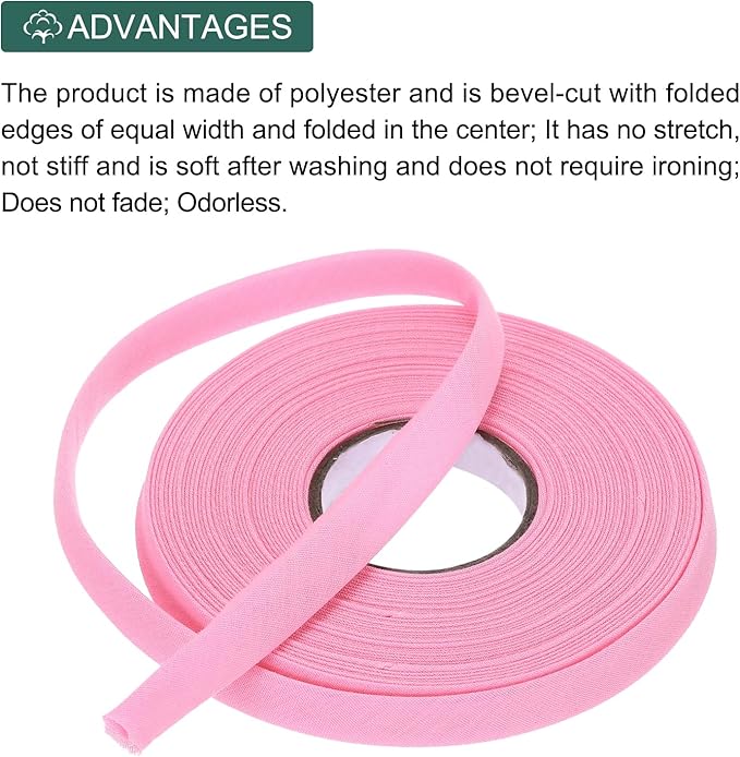 MECCANIXITY 2/5 Inch Double Fold Bias Tape Polyester Continuous Bulk Bias Tape for Sewing,Seaming Quilting Hemming Binding Crafts (Pink 10 Yards)